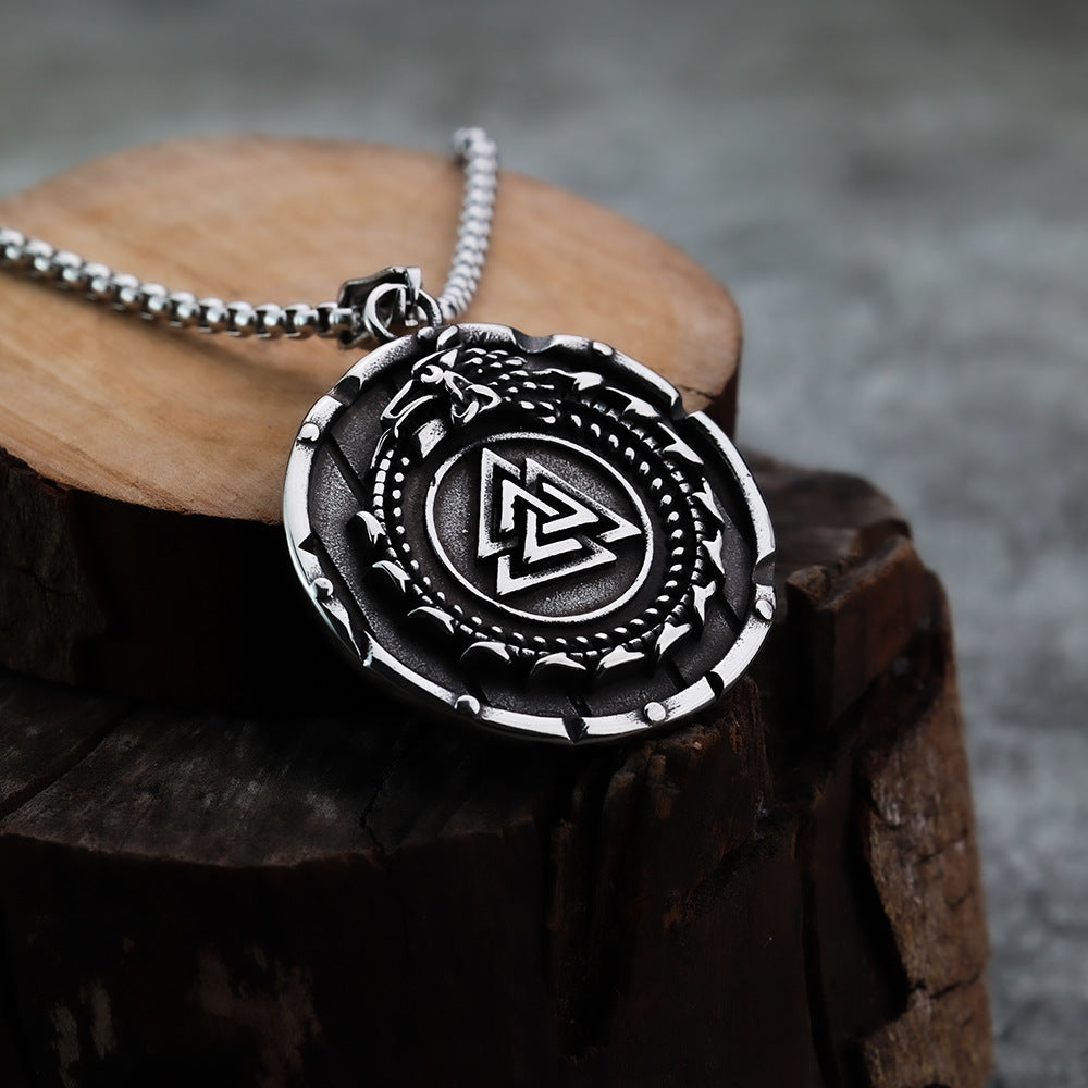 Viking Personality Fashion Dragon Triangle Rune Compass Pendant