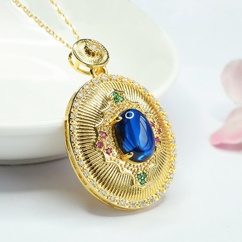 Lab-Grown Blue Spinel Woven Pendant — No Chain