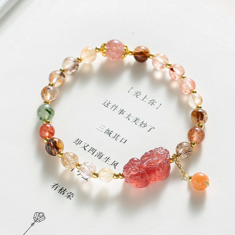 Strawberry Quartz Crystal Pixiu Bracelet