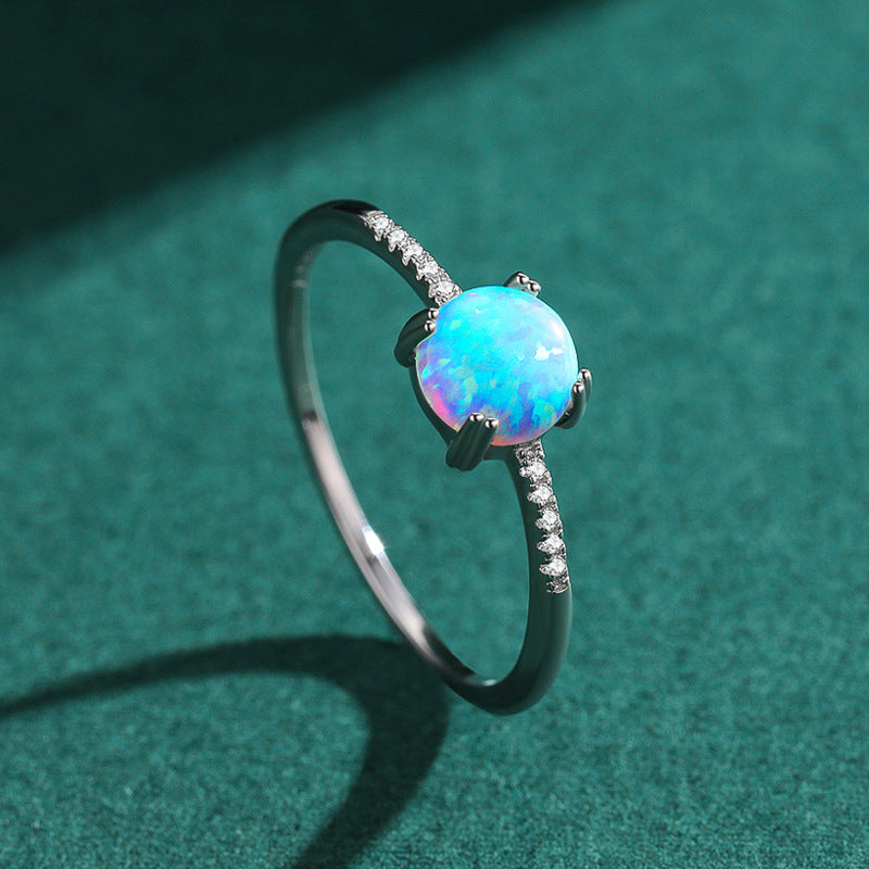 Elegant Opal Sterling Silver Ring - Size 5-9