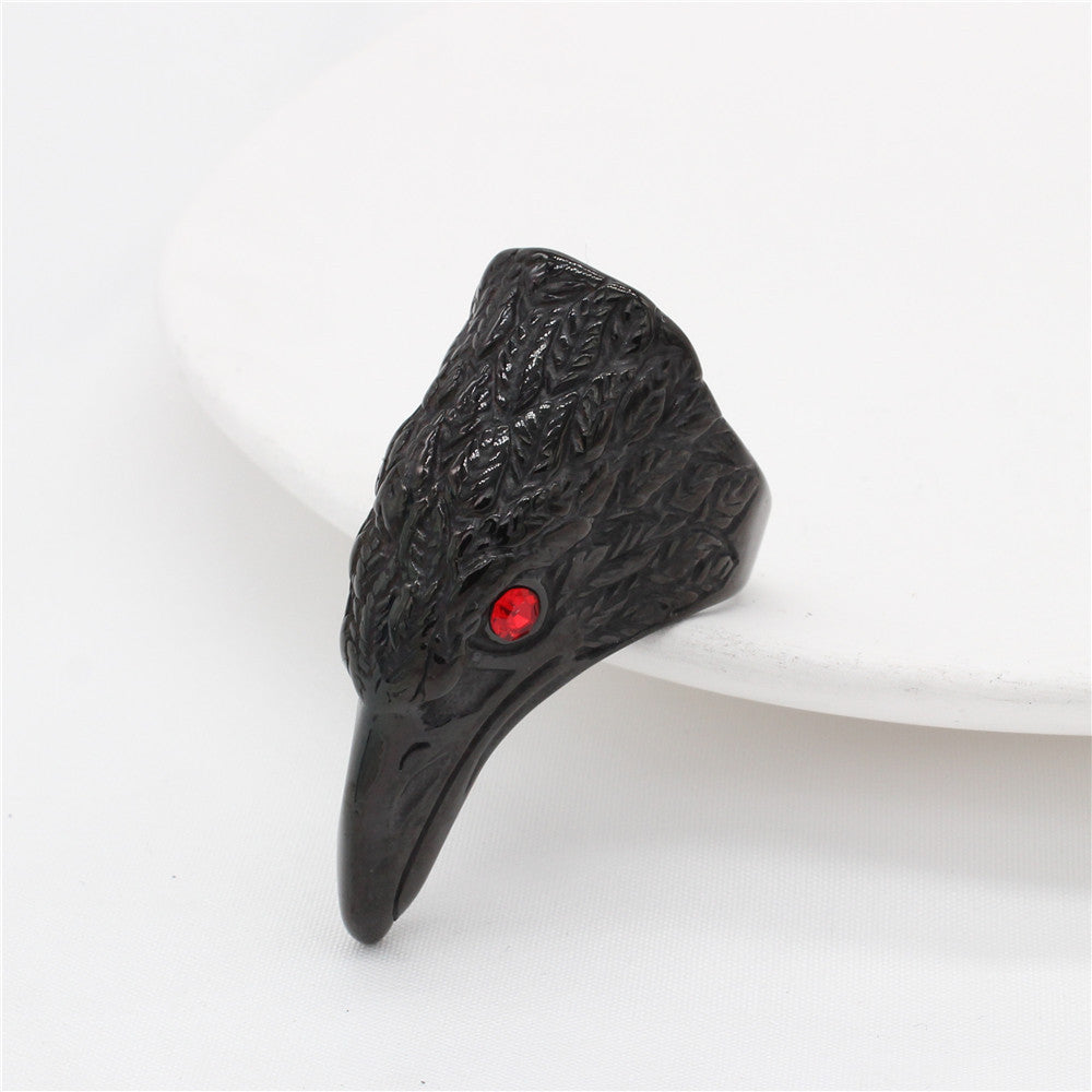 Planderful Titanium Steel Ring For Men And Women Domineering Eagle Zircon Eyes Protection Jewelry