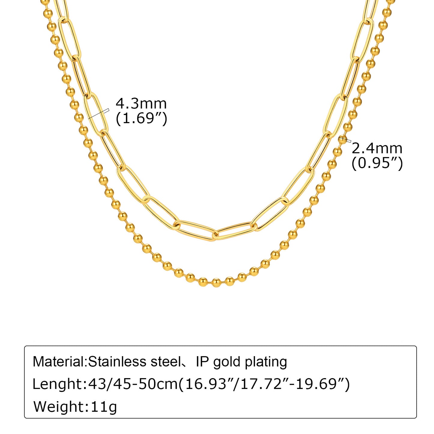Stainless Steel Stacked Collarbone Chain Gold Double Layer Necklace