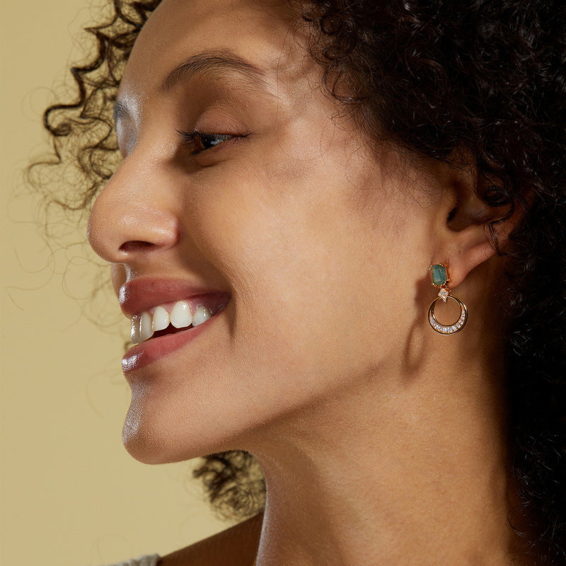 S925 Sterling Silver Moss Agate Signature Stud Earrings