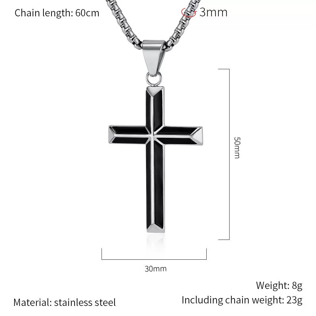 Planderful Epoxy Cross Pendant Necklace In Stainless Steel For Men Hip Hop Style Gift
