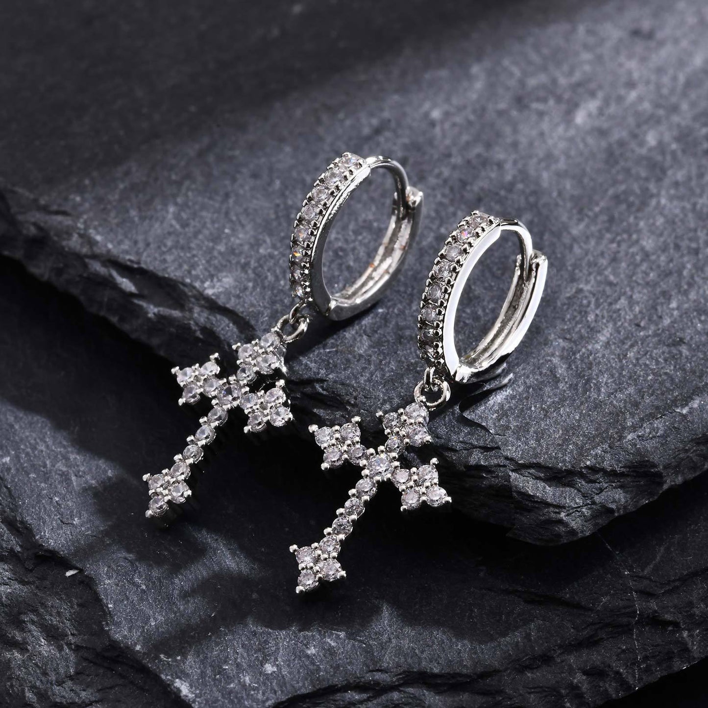 Planderful Copper Zircon Cross Earrings For Men Bold