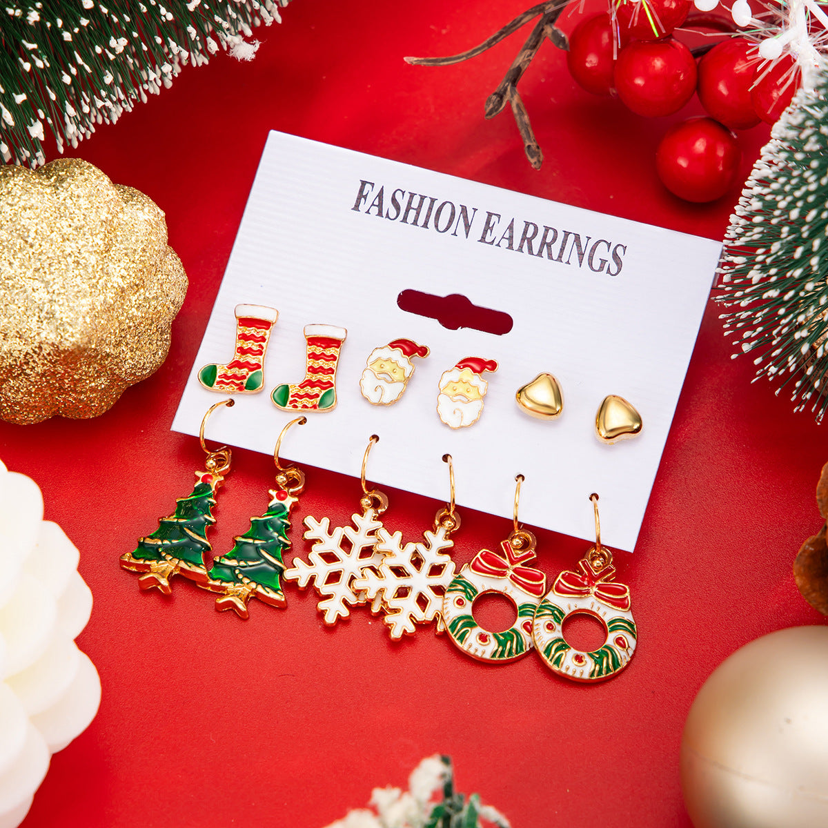 Planderful Christmas Snowflake Bell Earrings Set For Women Festive Pearl Elk Santa Cartoon Dripping Statement