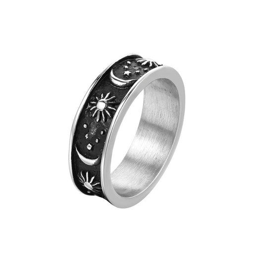 Turkish Wind Star Moon Men's Titanium Steel Ring
