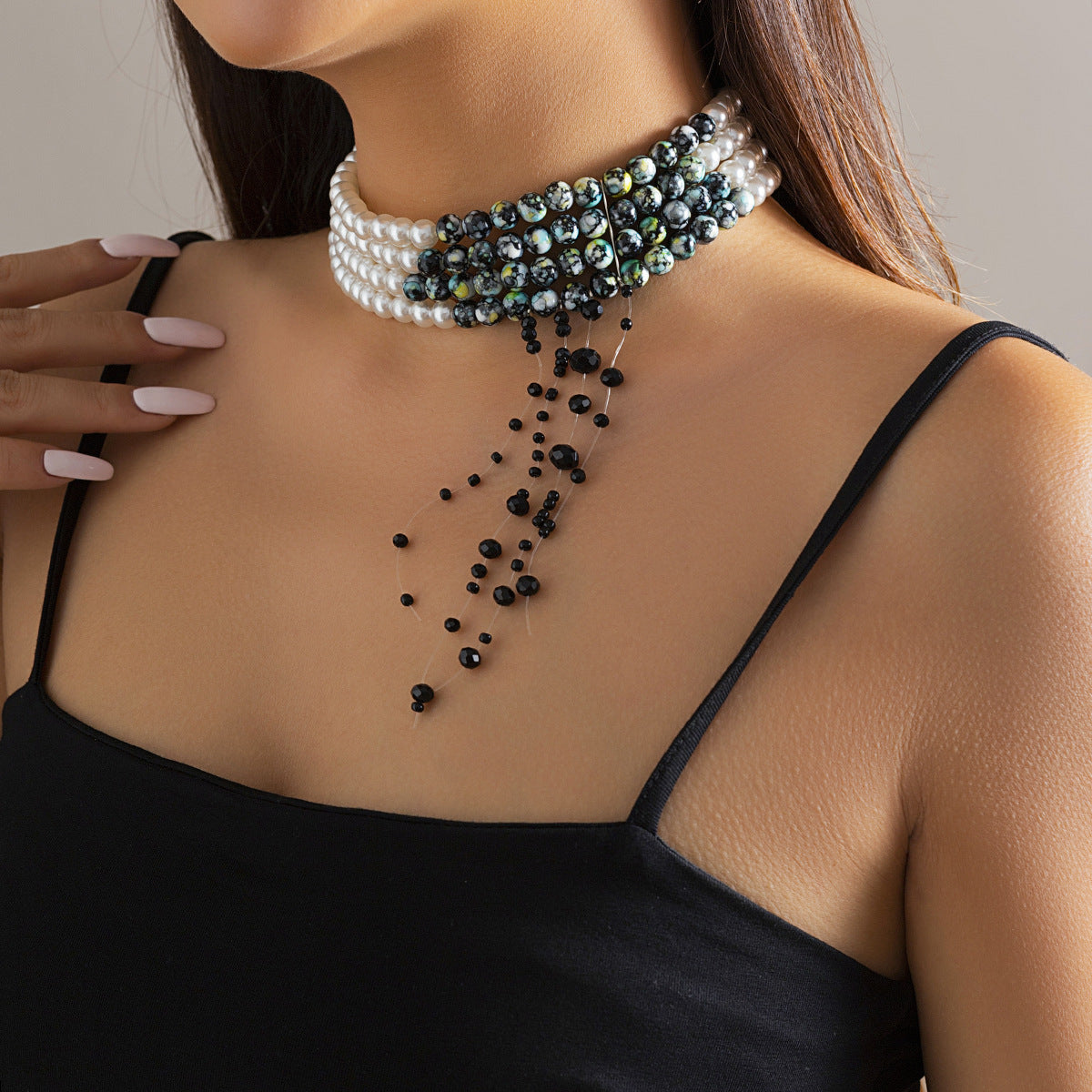 Retro Gothic Style Multi-layer Necklace with Imitation Pearl Tassels