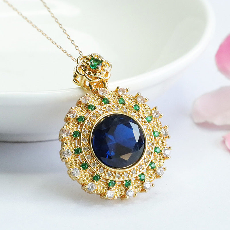 Lab-Grown Blue Spinel Sunflower Pendant — No Chain