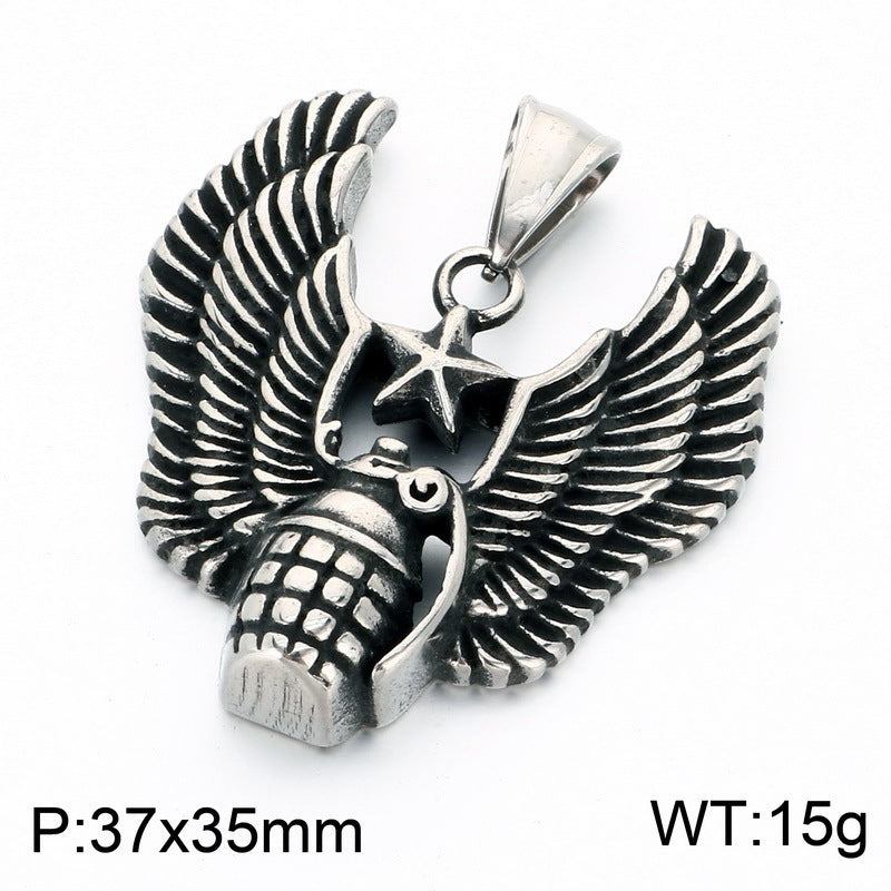 Fallen Angel Pendant Punk Goth Skull Wings Cross Sword Wings Stainless Steel Men's Necklace