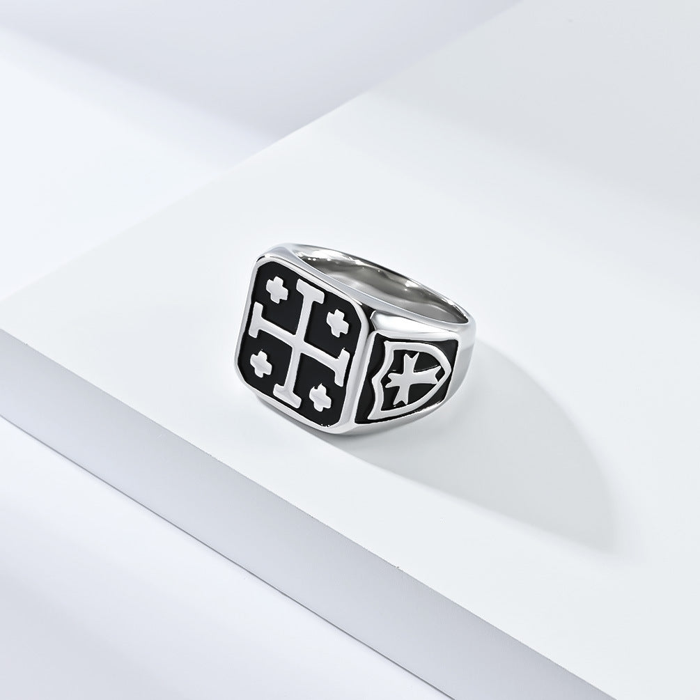 Steel Ring – Vintage Jerusalem Cross Men's Accessory