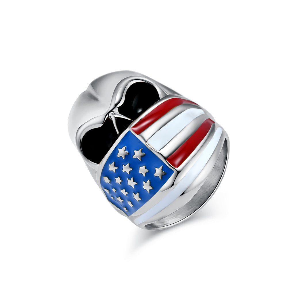 Planderful Titanium Steel Ring For Men Bold Skull Stars And Stripes Statement Accessory