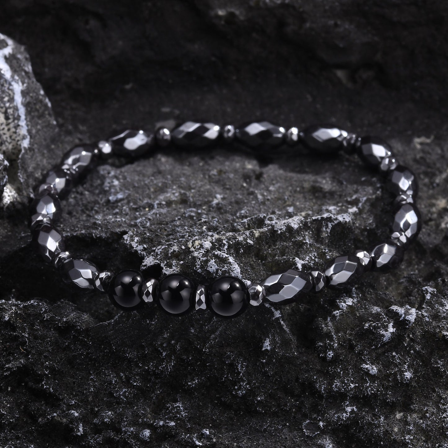 Agate Black Gallstone Oval Beaded Bracelet Men's Fashion