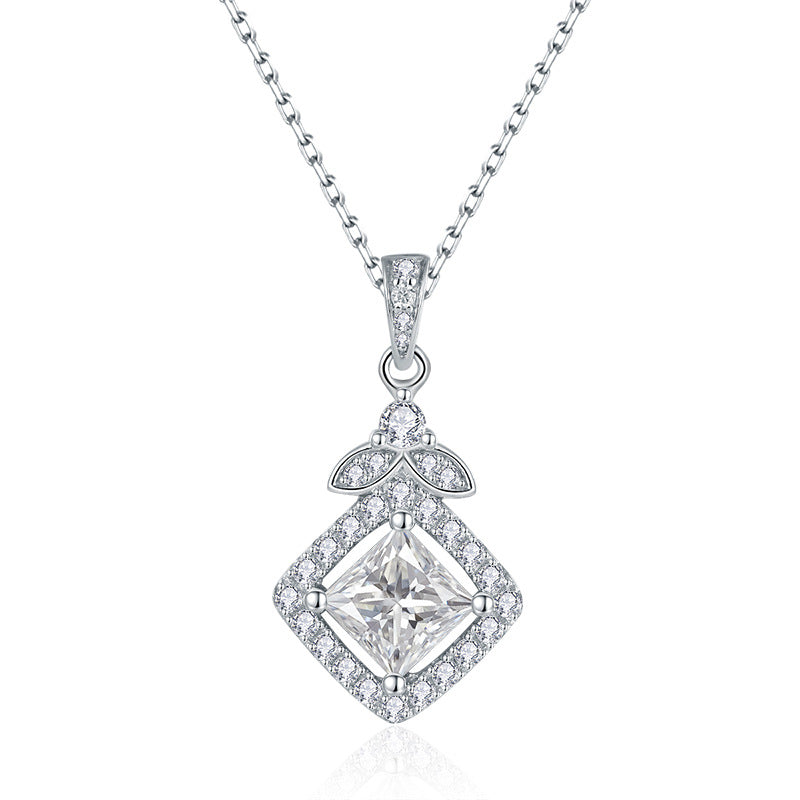 Planderful Moissanite Pendant Princess Cut Silver Women