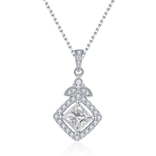 Planderful Moissanite Pendant Princess Cut Silver Women