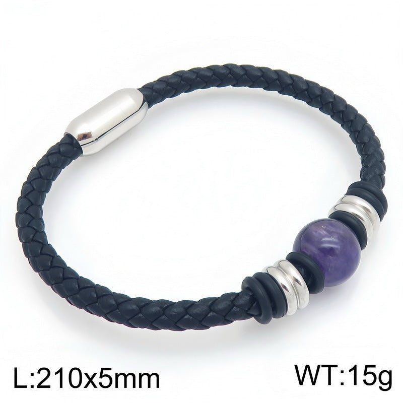 Woven Leather Rope Bracelet Tiger's Eye Stone Lapis Lazuli Magnetic Buckle Stainless