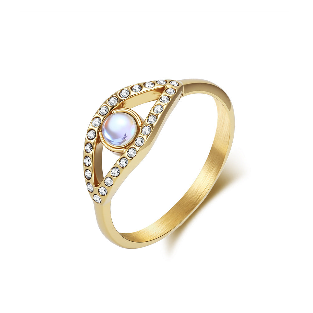 Planderful Moonstone Eye Ring For Women Light Luxury Retro Style Titanium Steel Hand Jewelry
