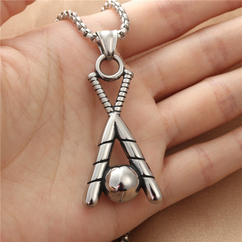 Titanium Steel Baseball Bat Pendant Necklace - Retro Punk Style for Men