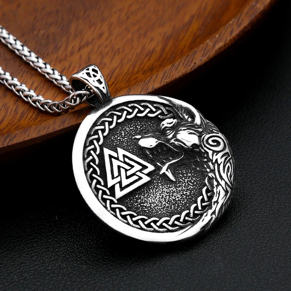 Vintage Viking Wolf Stainless Steel Men's Pendant Necklace