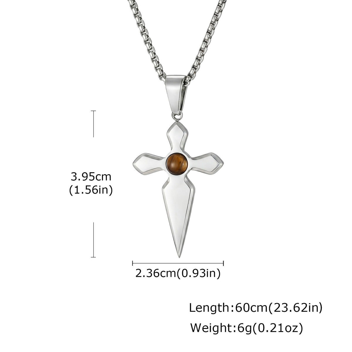 Cross Tiger's Eye Stainless Steel Pendant for Men
