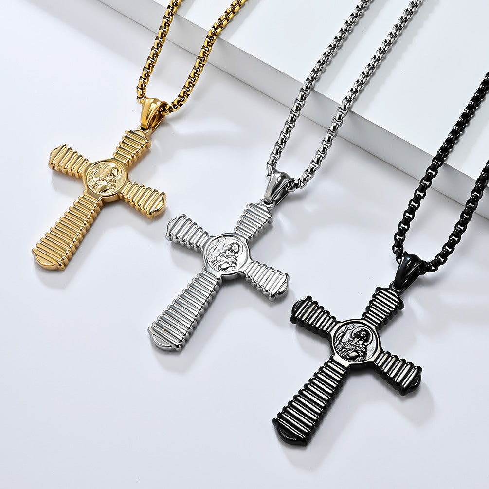 European and American Saint Benedict Exorcist Titanium Steel Cross Necklace for Men