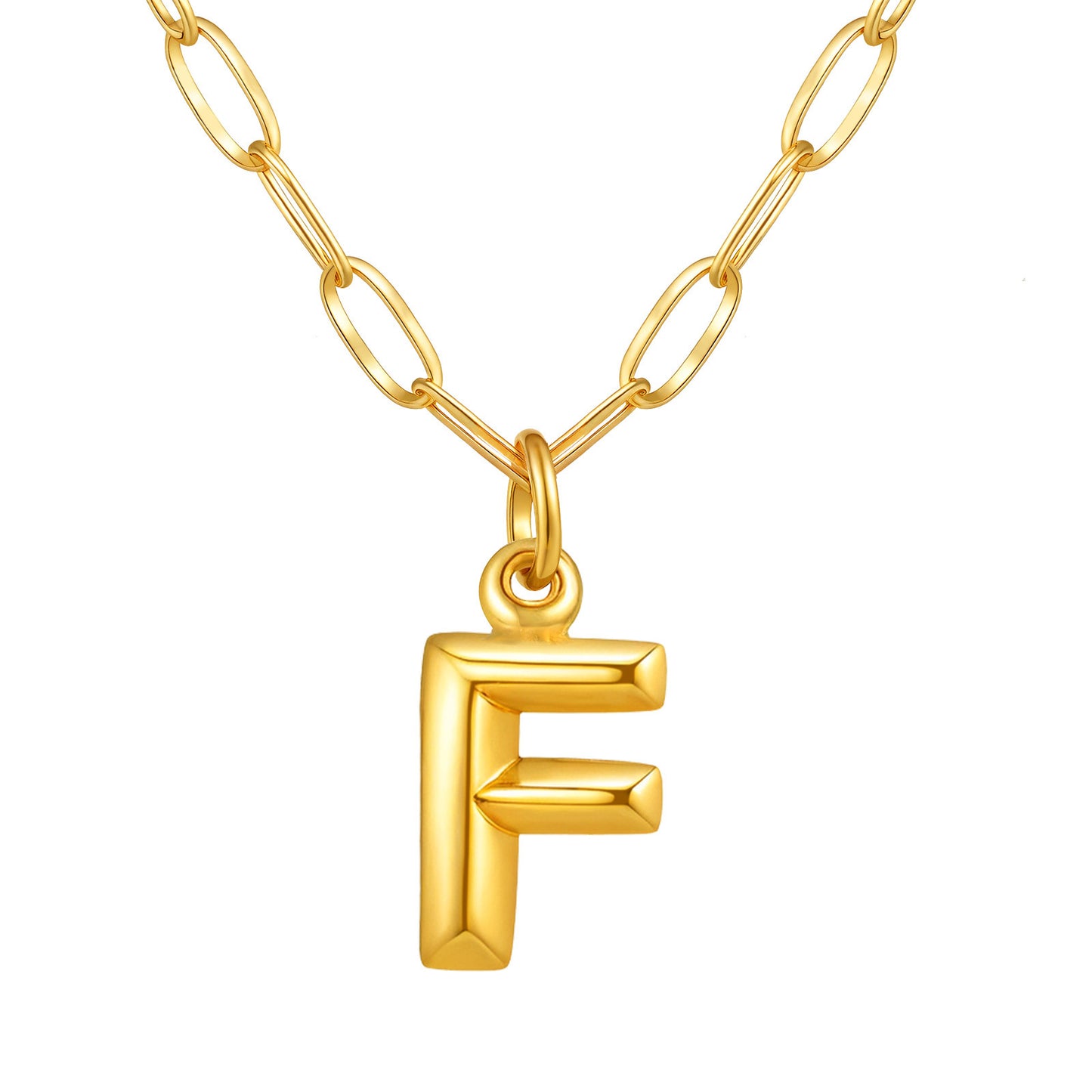 Stainless Steel Small Square Chain – Three-Dimensional Letter Necklace – Gold