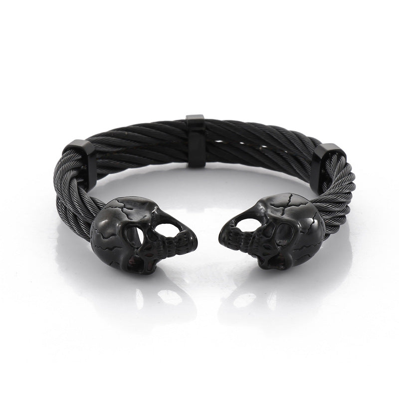 Punk Double Skull Steel Wire Men's Titanium Steel Bracelet