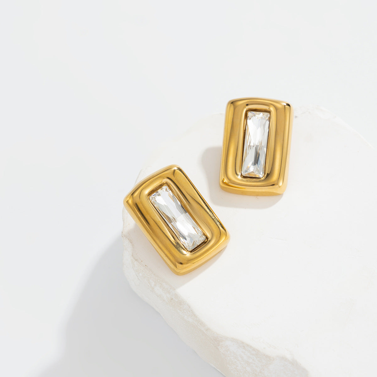 Stainless Steel Stud Earrings Retro Geometric Square Industrial Design Zircon Accent For Women By Planderful