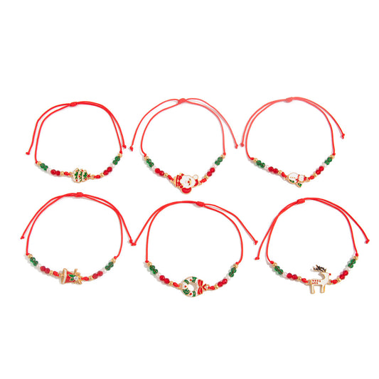 Planderful Crystal Beaded Holiday Bracelet For Women With Christmas Tree Elk Pendant Adjustable