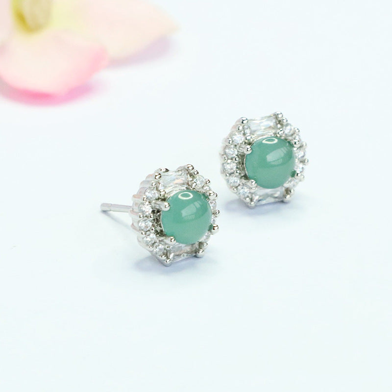 Blue-Water Jadeite Sunlit Stud Earrings