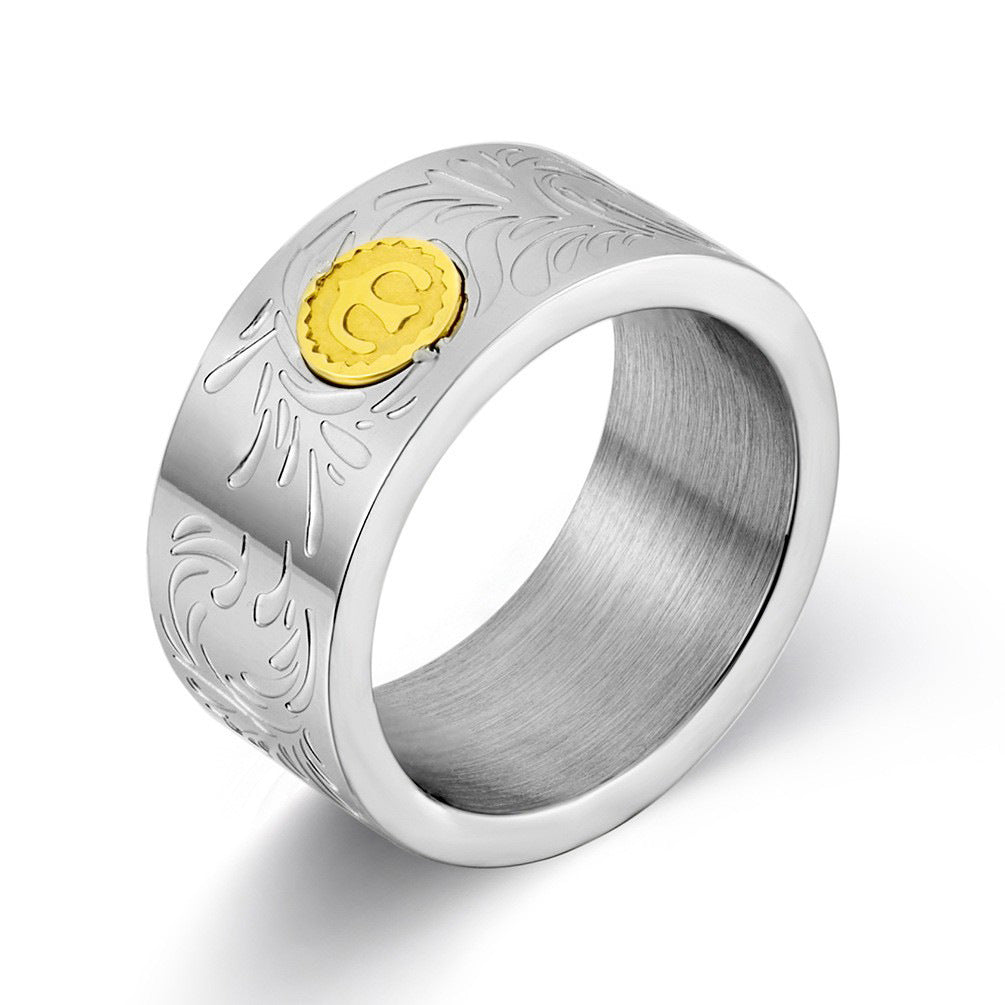Indian Japanese Trendy Goods Golden Black Titanium Ring