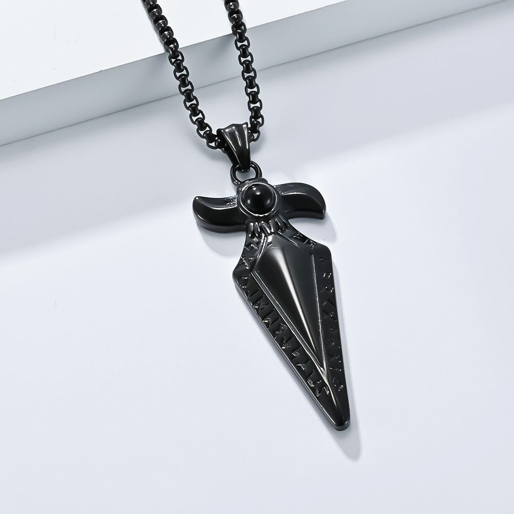 Viking Spearhead Pendant Durable Titanium Steel Necklace For Men By Planderful Nordic Retro Masculine Jewelry