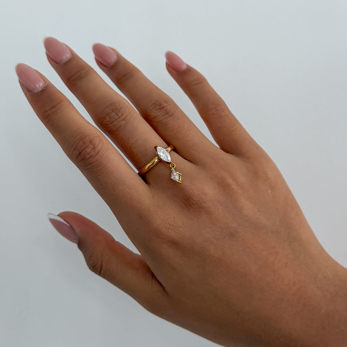 Planderful Stainless Steel Zircon Rhombus Fringed Statement Ring For Fashion Forward Women