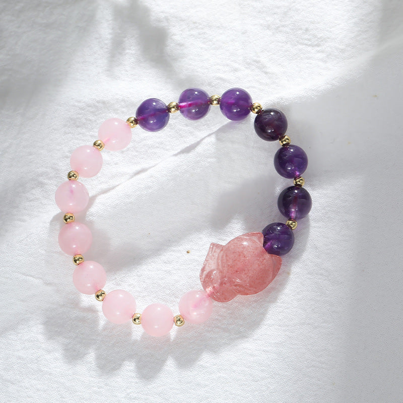 Korean Edition Amethyst Crystal Bracelet with Sterling Silver Design