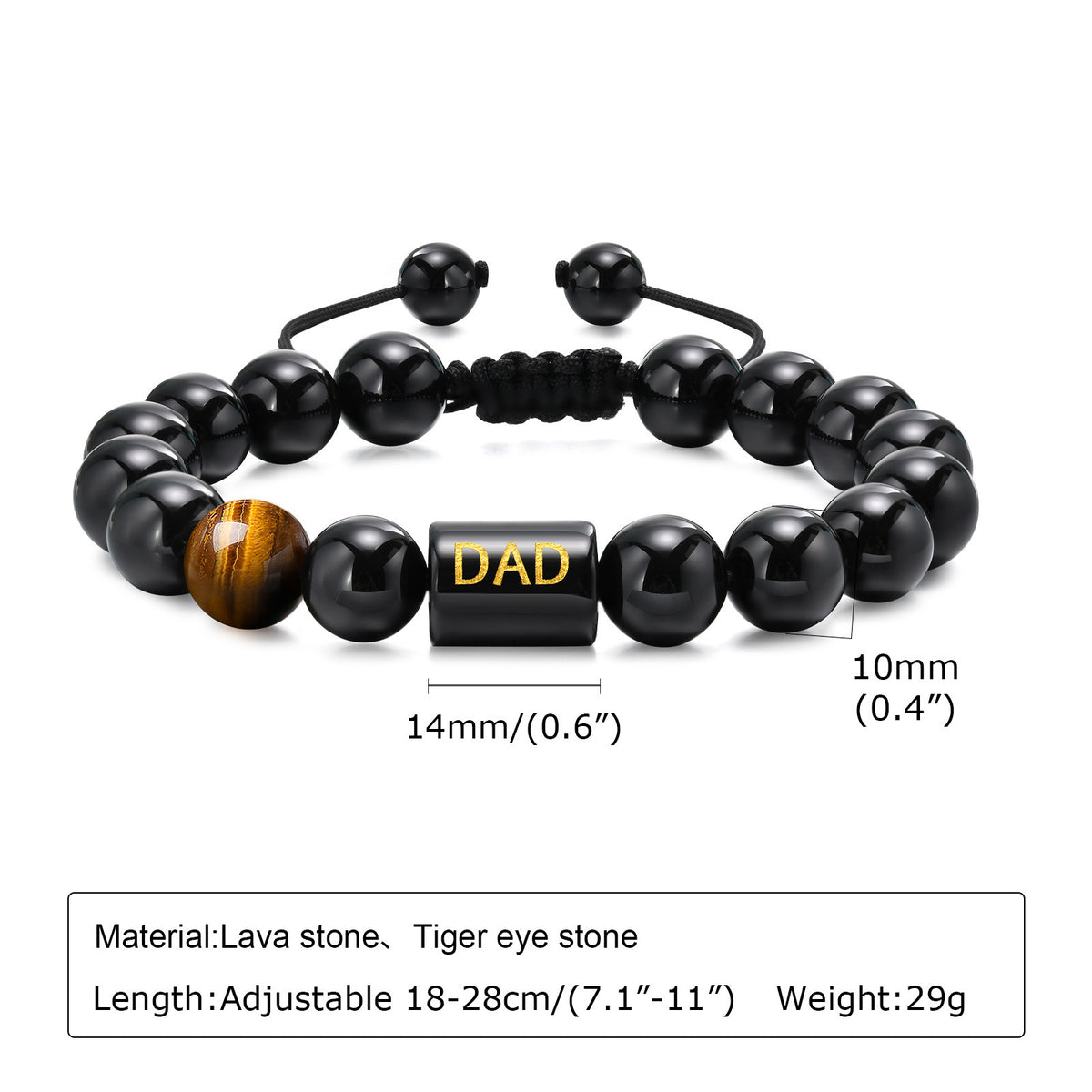 Tiger's Eye Braided Adjustable Black Stainless Steel Bracelet