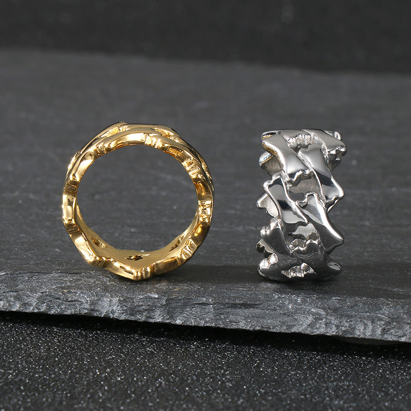 Planderful Titanium Ring Men Rhombus Hollow Chain Hip Hop