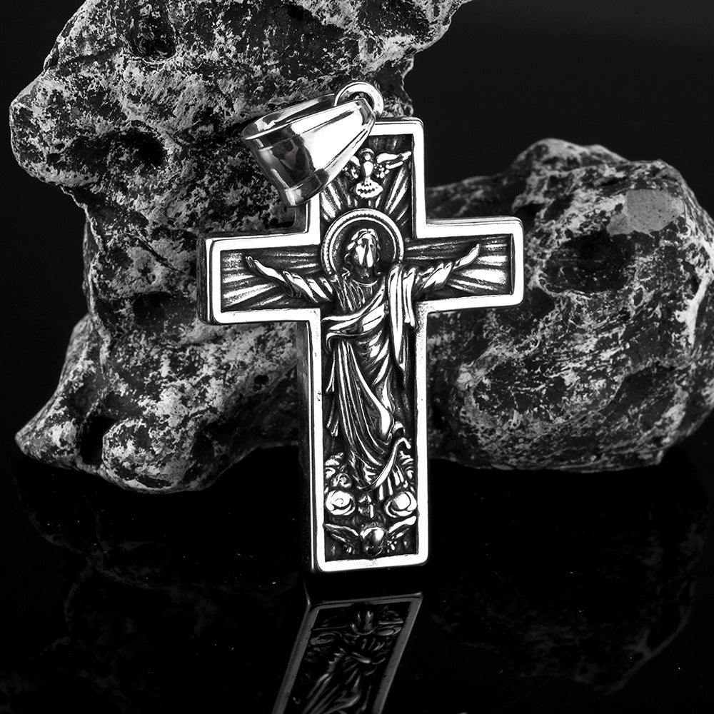 Planderful Mens Cross Pendant Necklace Stainless Steel Bold