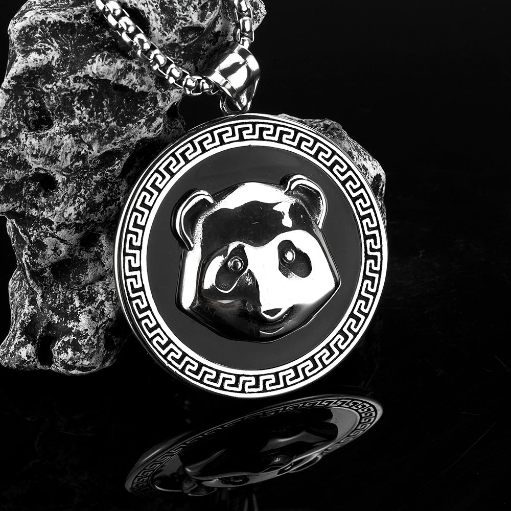 European And American Jewelry Wholesale Men's Titanium Steel Panda Pendant Necklace
