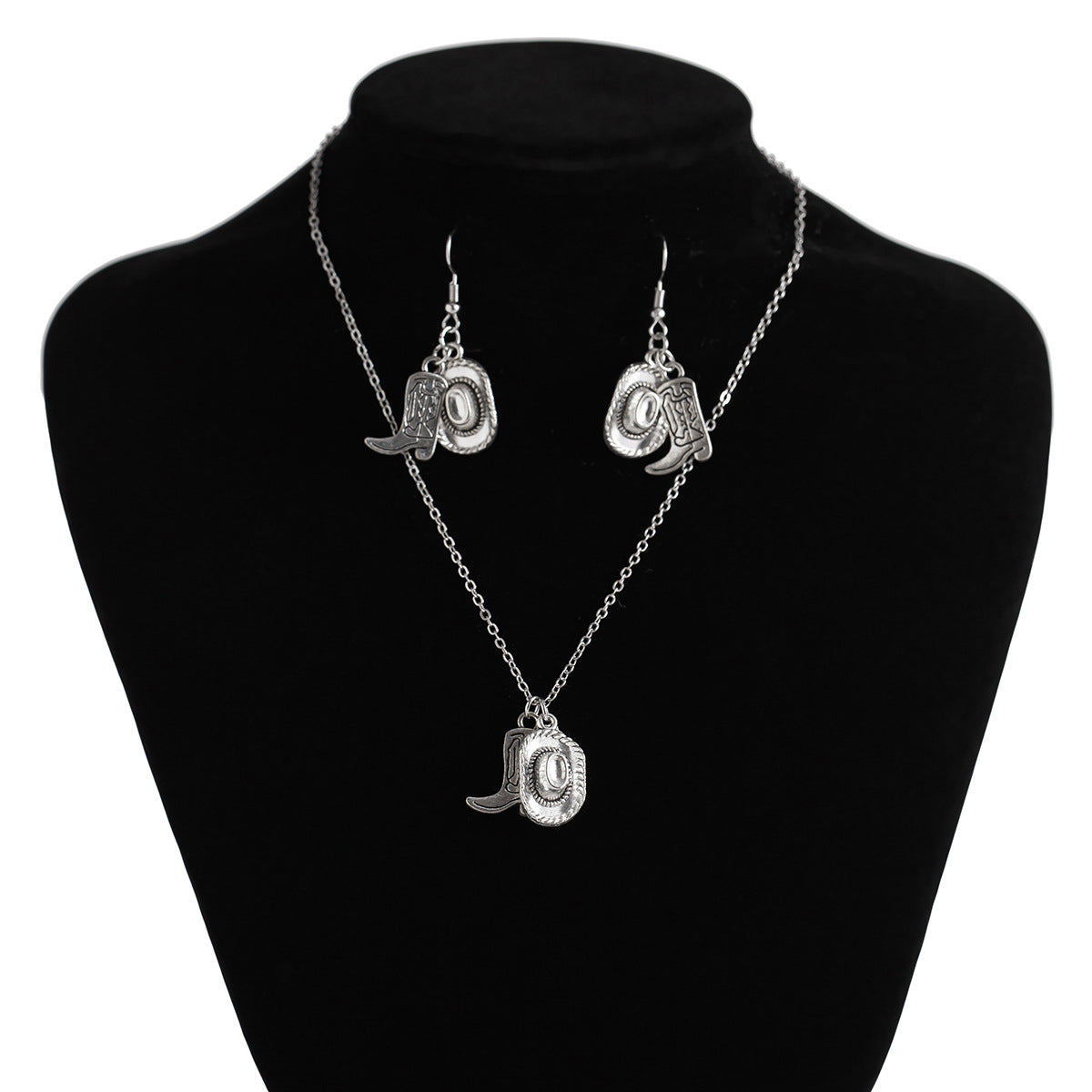 Western Hat & Boots Necklace and Earrings Set