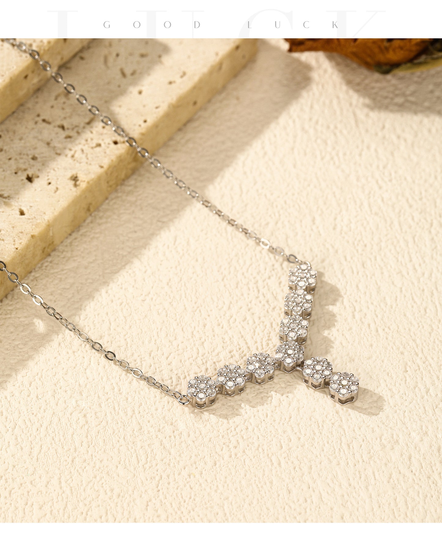 Planderful Everyday Genie S925 Sterling Silver Light Luxury Y Word Zircon Flower Necklace Women’s Japanese and Korean Temperament Collarbones Chain