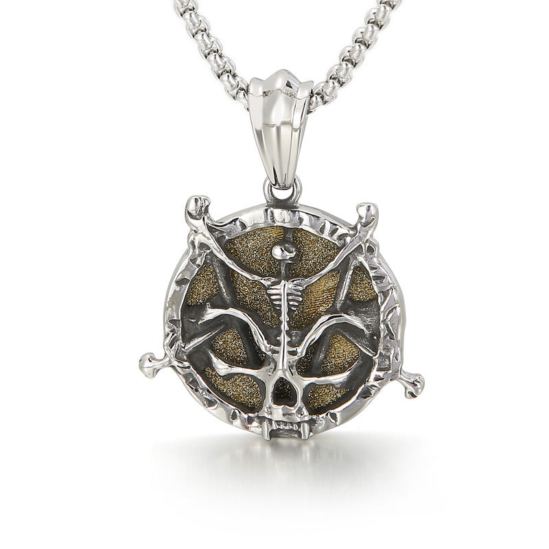 Exaggerated Angel Wings and Pirate Skull Pendant in Titanium Steel for Men