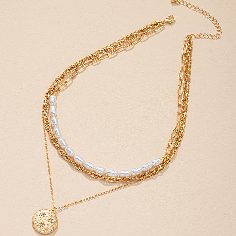 Elegant 3-Layer Freshwater Pearl Pendant Necklace with Tag Detail