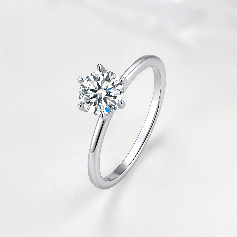 S925 Sterling Silver Round 1-Carat Moissanite Ring, Exquisite Design Ring, Marriage Proposal Moissanite