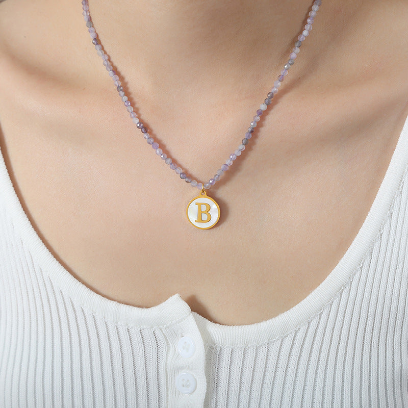 Luxurious Titanium Gold-Plated Mother-of-Pearl Pendant Necklace with Zircon Details