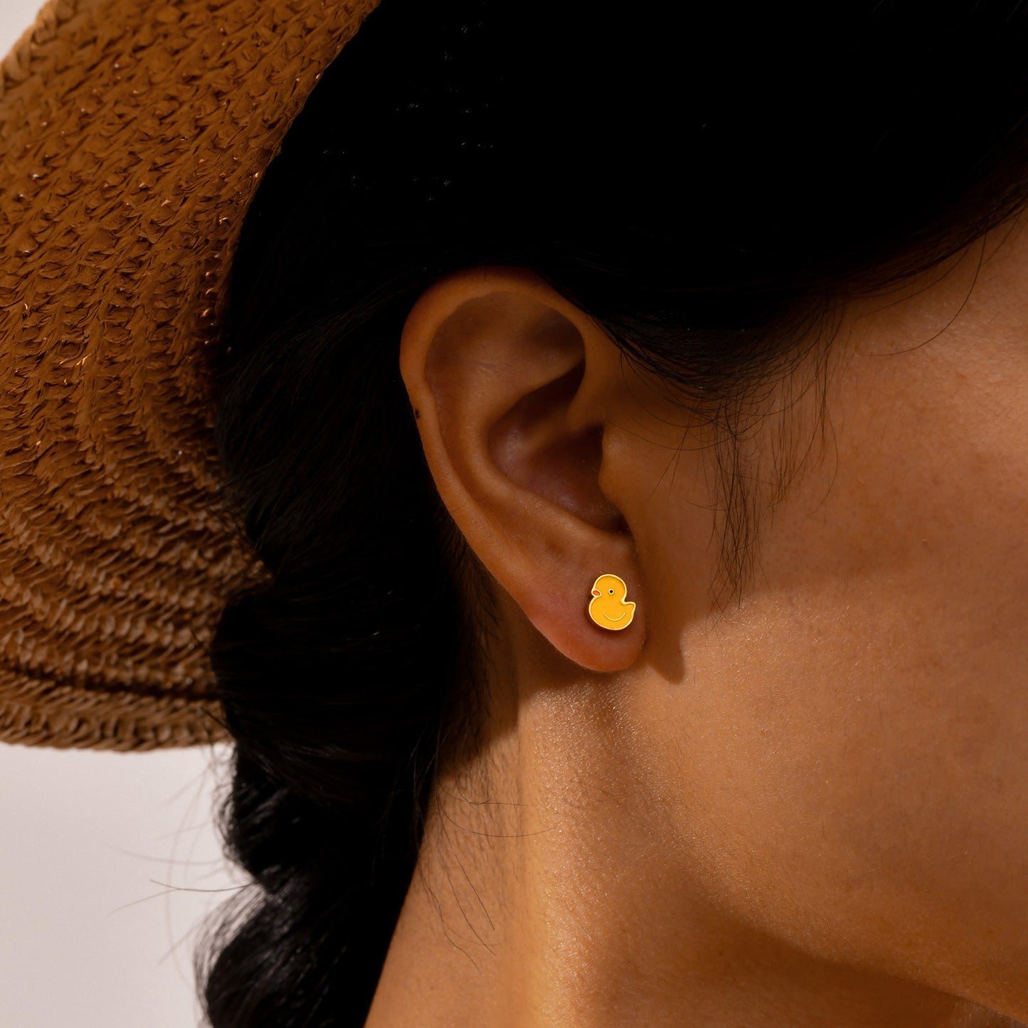 Jewelry Stainless Steel Drop Yellow Glue Duck Earrings 18K Gold Ladies