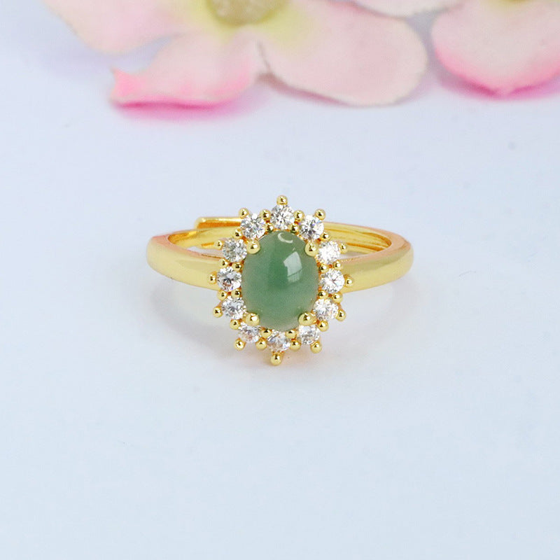 Blue Water Jadeite Princess-Style Ring