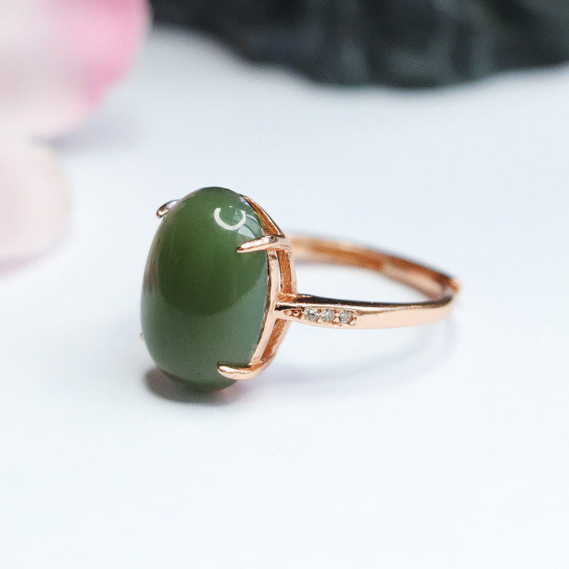 925 Sterling Silver Hetian Jasper Solitaire Ring