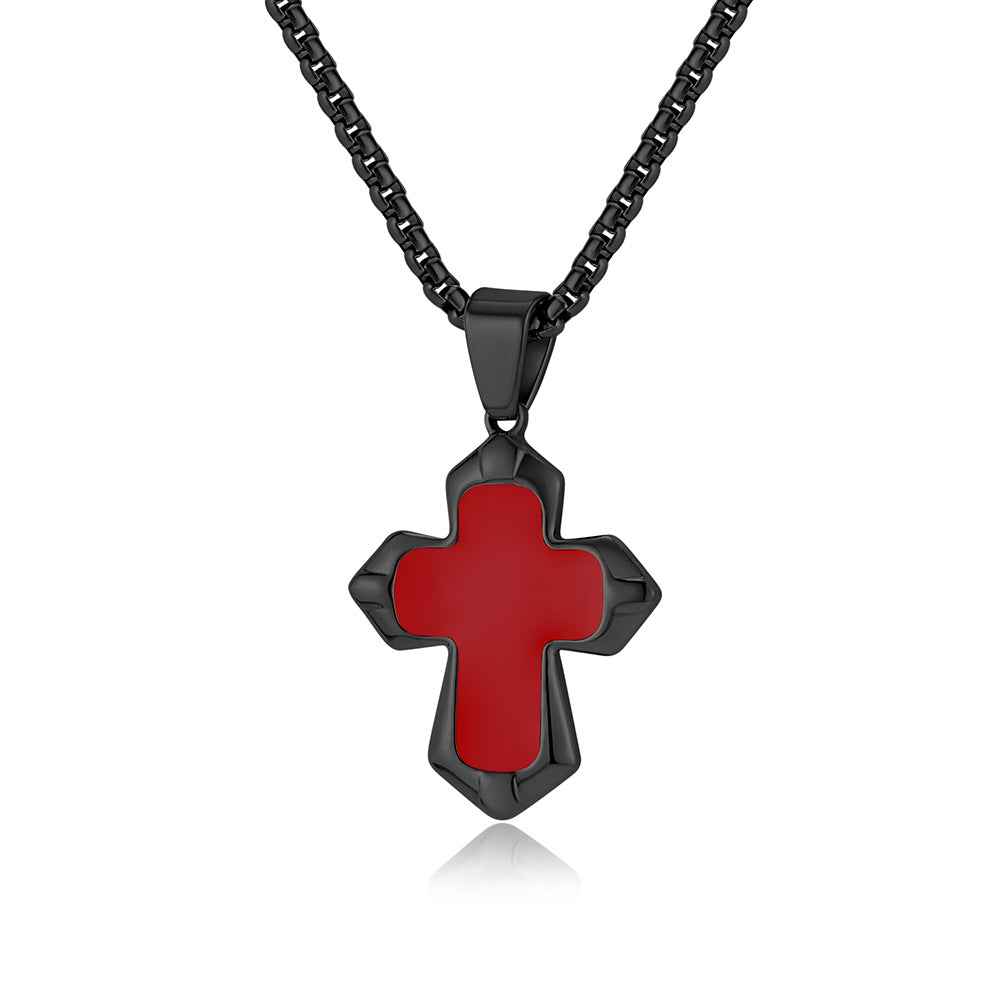 Planderful Cross Necklace Unisex Titanium Steel Oil Drip Finish Edgy Punk Hip Hop Pendant
