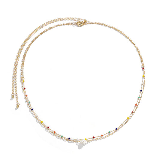 European and American Jewelry Cross-border Creative Thin Chain Body Chain With Imitation Crystal and Pearl Waist Chain