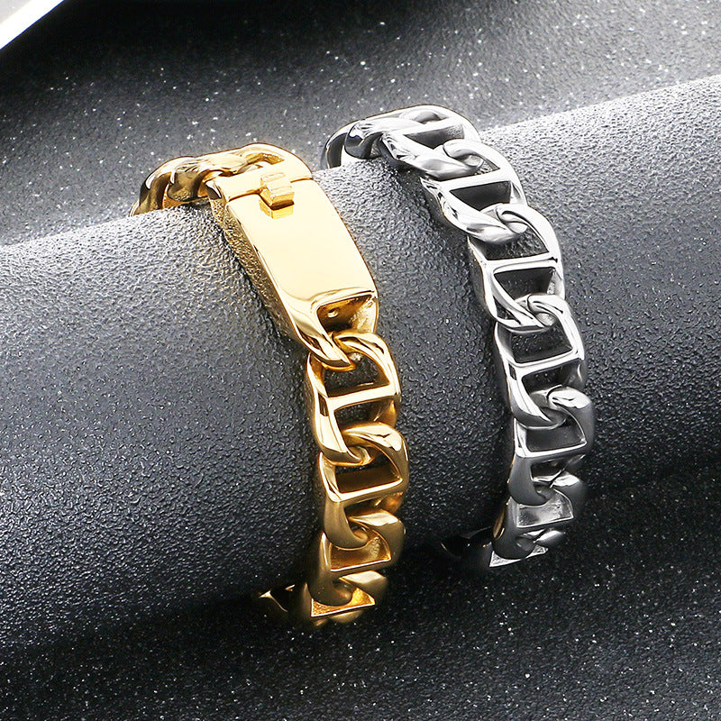 Street Shooting Premium Button – Rock 13mm Glossy Pig Nose Chain Stainless Steel Men's Bracelet